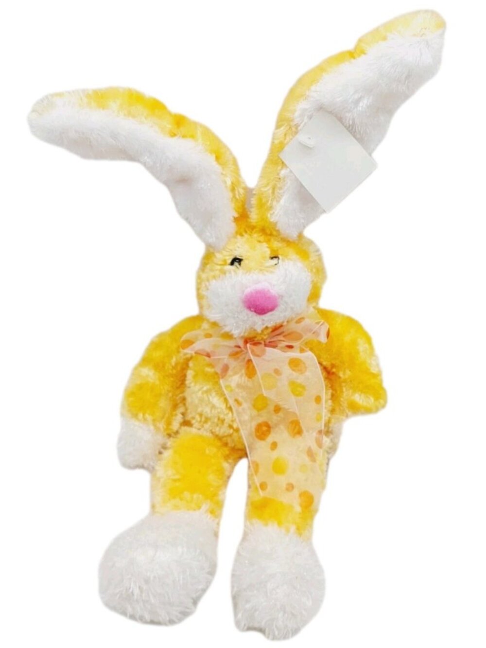 Dan Dee Plush Bunny 12" Yellow White Stuffed Plush Has Polka Bow Easter